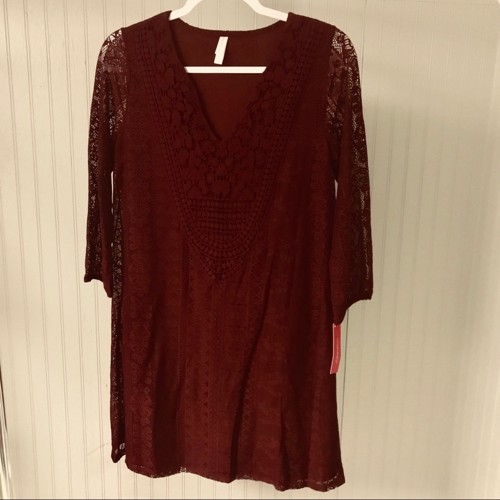 NWT Small xhilaration Burgundy Lace V-Neck Dress